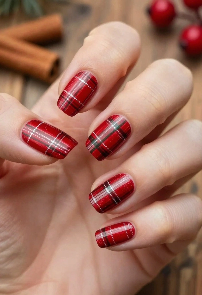 21 Chic Red Holiday Nails That Are Perfect for Winter Celebrations – Don’t Miss #5! - 3. Festive Plaid Patterns 1