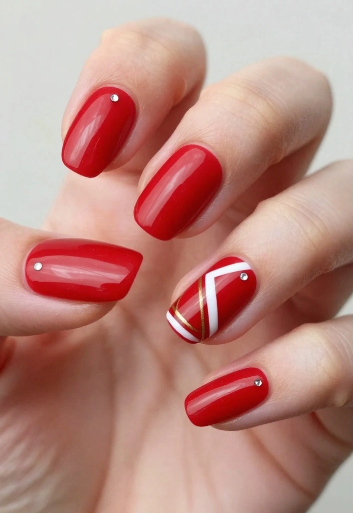 21 Chic Red Holiday Nails That Are Perfect for Winter Celebrations – Don’t Miss #5! - 7. Minimalist Red with Geometric Designs 1
