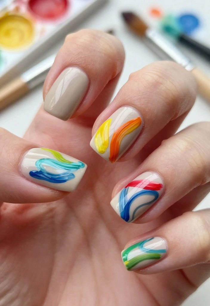 21 Elegant Beige Nail Art Ideas That Will Take Your Manicure to the Next Level! - 21. Beige with Artistic Brush Strokes 1