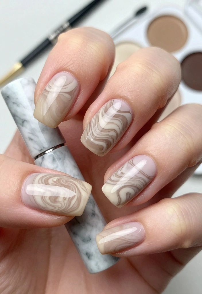 21 Elegant Beige Nail Art Ideas That Will Take Your Manicure to the Next Level! - 6. Marble-Inspired Design 1