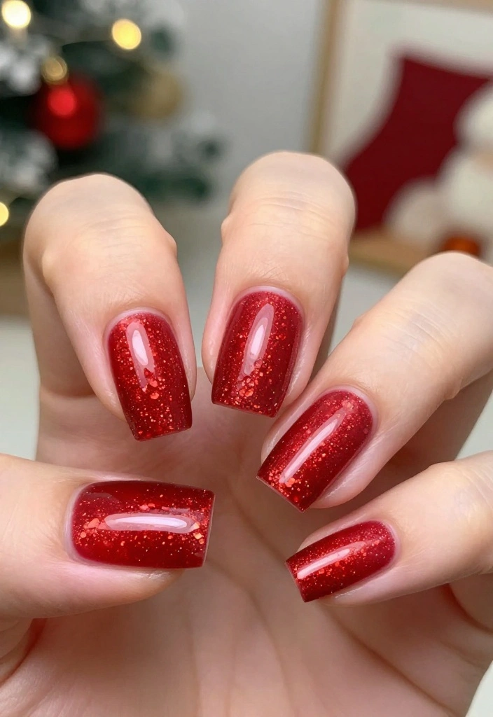 21 Festive Red Sparkle Nails Designs That Will Steal the Show This Season! - 1. Classic Red Glitter Ombre 1