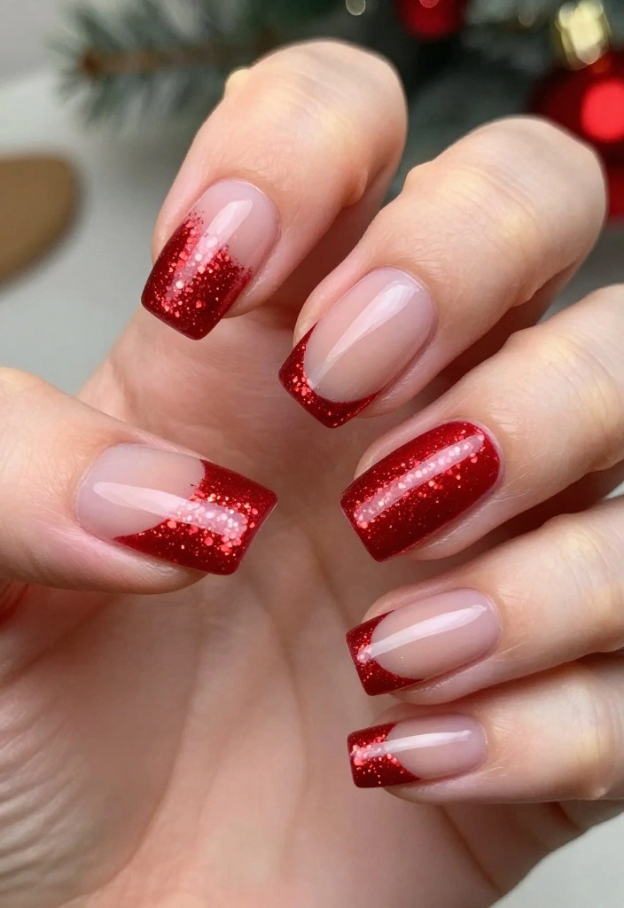 21 Festive Red Sparkle Nails Designs That Will Steal the Show This Season! - 10. Festive Red Glitter French Tips 1