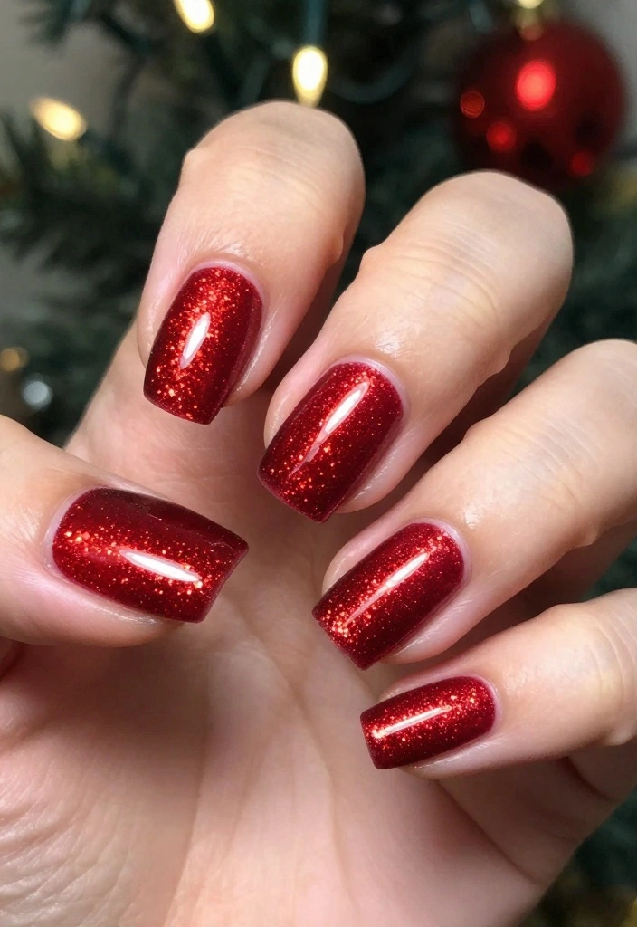 21 Festive Red Sparkle Nails Designs That Will Steal the Show This Season! - 11. Shimmering Red Glitter Gradient 1