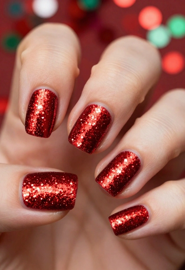21 Festive Red Sparkle Nails Designs That Will Steal the Show This Season! - 19. Fun Red Glitter Confetti 1
