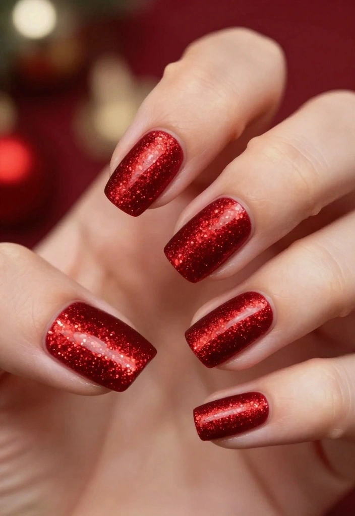 21 Festive Red Sparkle Nails Designs That Will Steal the Show This Season! - 5. Textured Red Glitter with Velvet 1