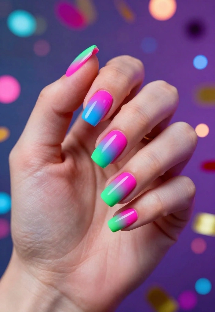21 Jaw-Dropping Gradient Nail Ideas You’ll Want to Try ASAP (Especially #8!) - 5. Neon Explosion 1