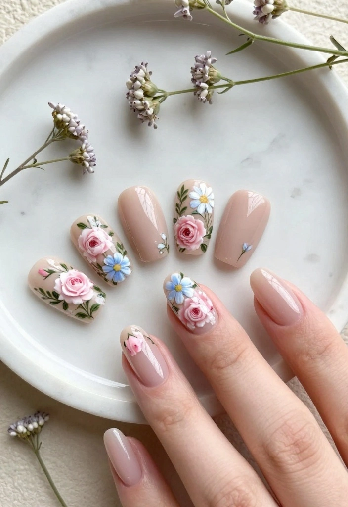 21 Stunning Quinceanera Nails That'll Make You the Star of the Celebration! - 3. Floral Fantasy 1
