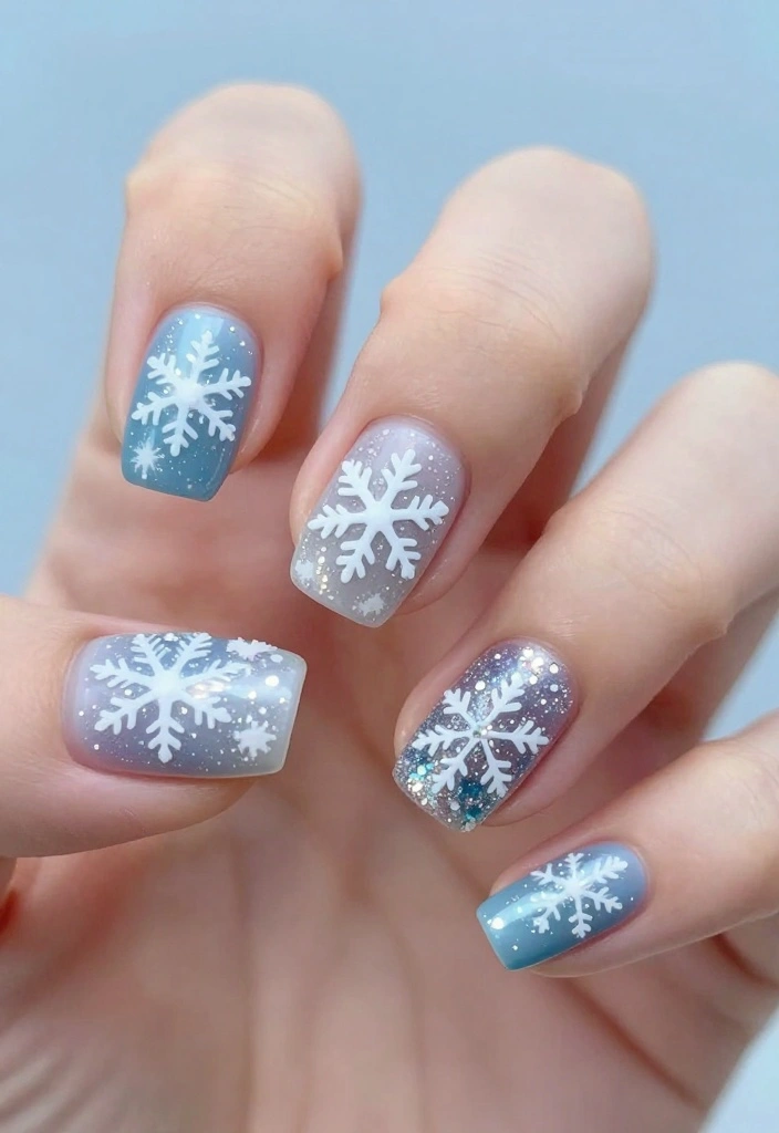 21 Trendy Winter Nails You Need to Try Before Spring! - 2. Snowflake Designs 1