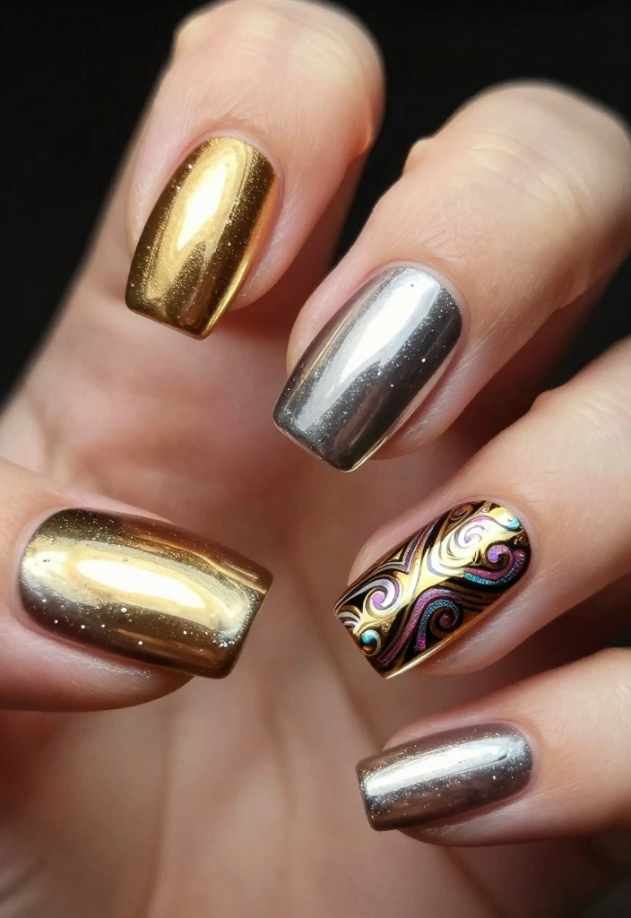 22 Colorful Classy Acrylic Nails That Will Brighten Your Day (Don’t Miss #15!) - 6. Bold Metallics 1