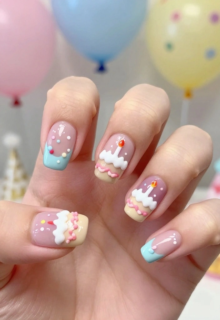 22 Cute Acrylic Nail Designs That Will Make You the Trendsetter (#14 Is a Must-See!) - 15. Birthday Cake Delight 1