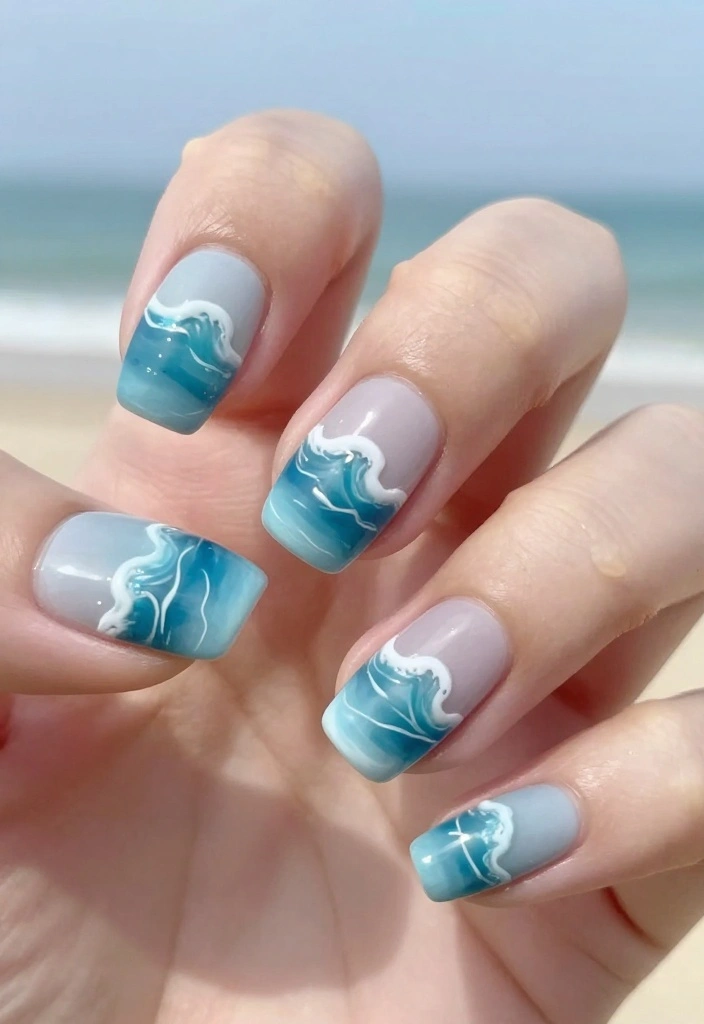 22 Cute Acrylic Nail Designs That Will Make You the Trendsetter (#14 Is a Must-See!) - 20. Ocean Waves 1