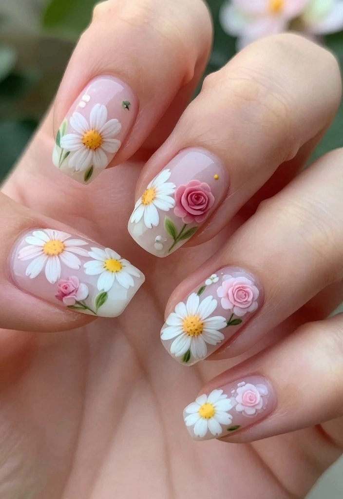 22 Cute Acrylic Nail Designs That Will Make You the Trendsetter (#14 Is a Must-See!) - 3. Floral Fantasy 1