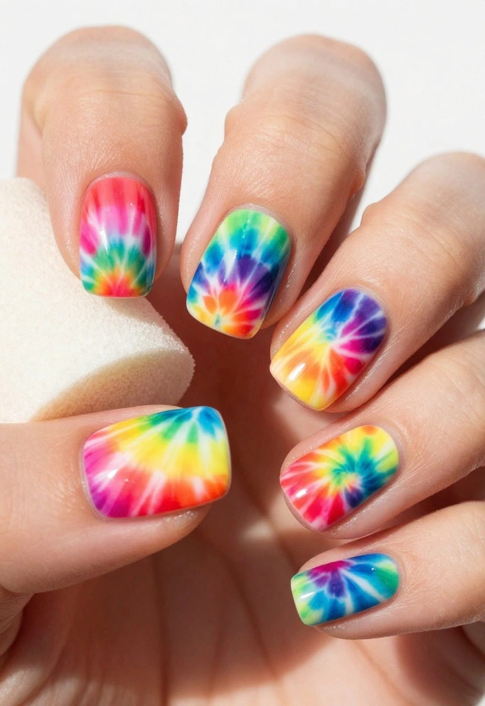 22 Easy DIY Cute Nail Art Tutorials You Can Do at Home (You’ll Be Amazed by #5!) - 14. Tie-Dye Fun 1