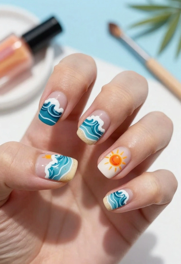 22 Easy DIY Cute Nail Art Tutorials You Can Do at Home (You’ll Be Amazed by #5!) - 18. Beach Vibes 1