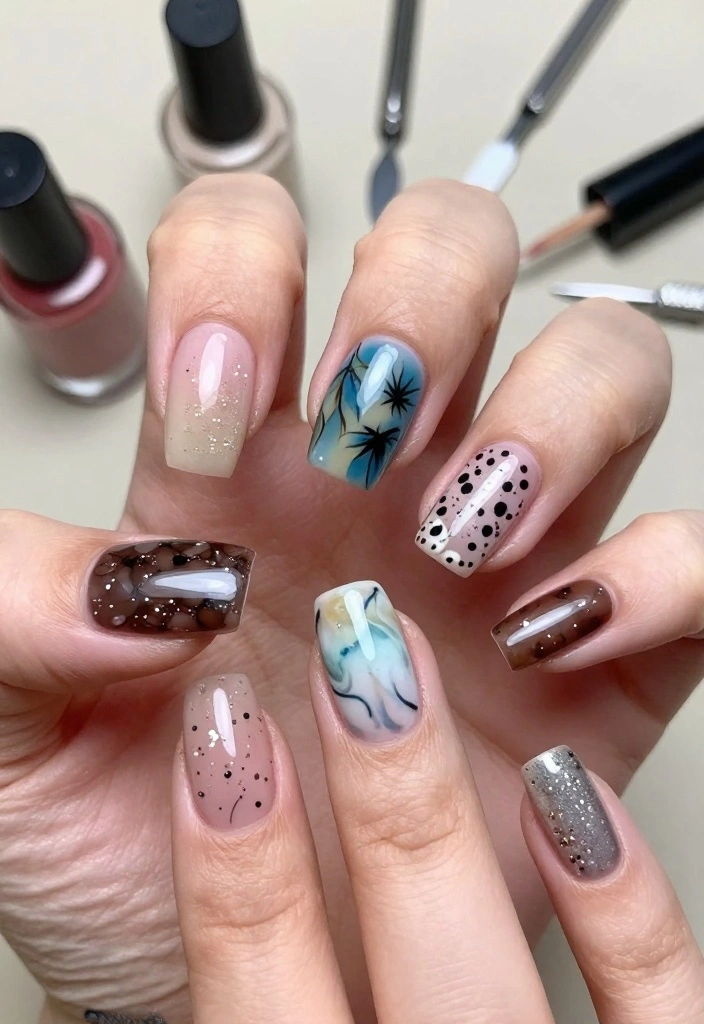 22 Easy DIY Cute Nail Art Tutorials You Can Do at Home (You’ll Be Amazed by #5!) - 19. Mixed Media 1