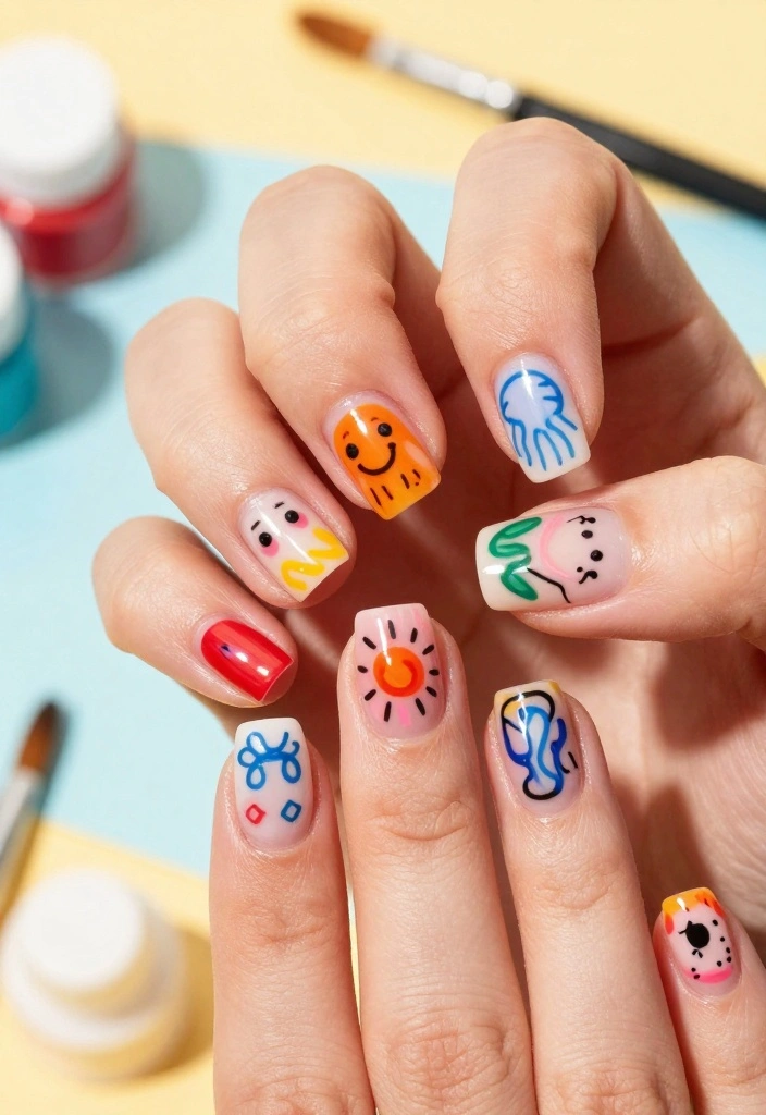 22 Easy DIY Cute Nail Art Tutorials You Can Do at Home (You’ll Be Amazed by #5!) - 21. Doodle Art 1
