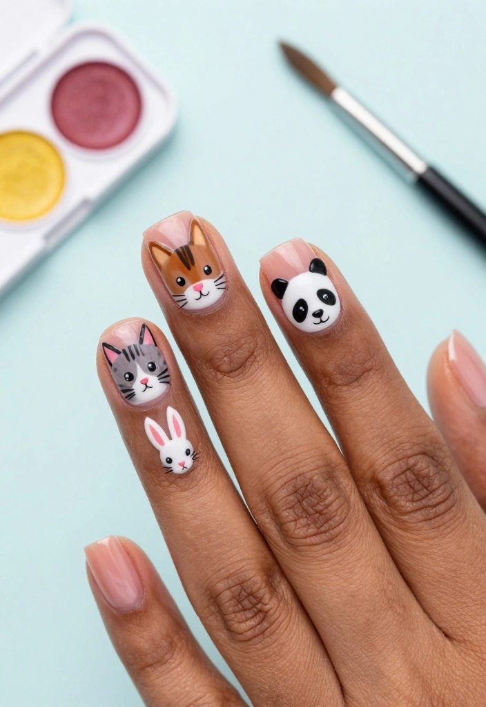 22 Easy DIY Cute Nail Art Tutorials You Can Do at Home (You’ll Be Amazed by #5!) - 8. Cute Animal Faces 1