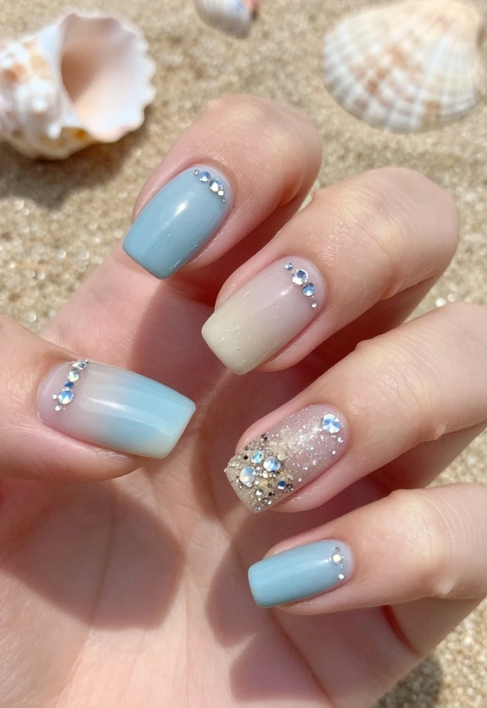 22 Eye-Catching Rhinestone Nail Designs for Every Occasion! - 11. Beachy Vibes 1