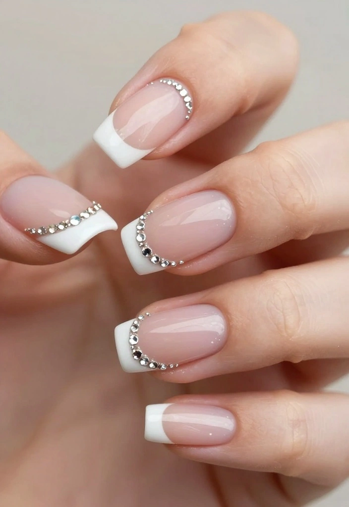 22 Eye-Catching Rhinestone Nail Designs for Every Occasion! - 12. Classic French Tip with a Twist 1