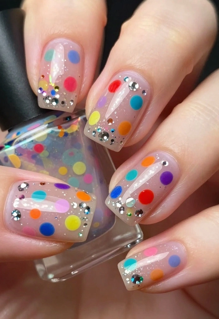 22 Eye-Catching Rhinestone Nail Designs for Every Occasion! - 13. Colorful Confetti Nails 1