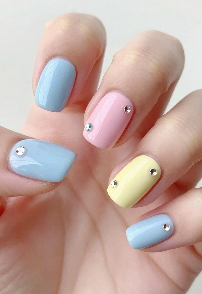22 Eye-Catching Rhinestone Nail Designs for Every Occasion! - 15. Whimsical Pastels 1