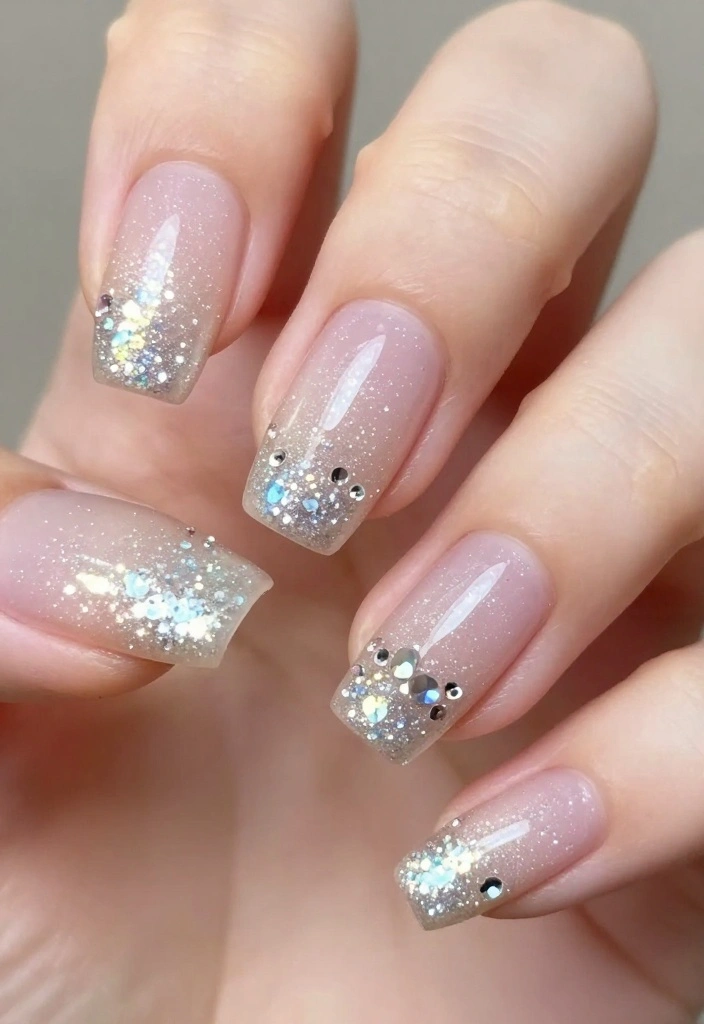 22 Eye-Catching Rhinestone Nail Designs for Every Occasion! - 17. Sophisticated Glitter Fade 1