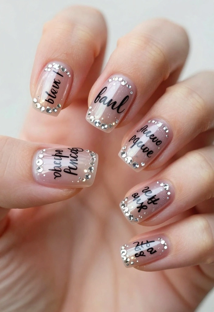22 Eye-Catching Rhinestone Nail Designs for Every Occasion! - 18. Inspirational Quote Nails 1
