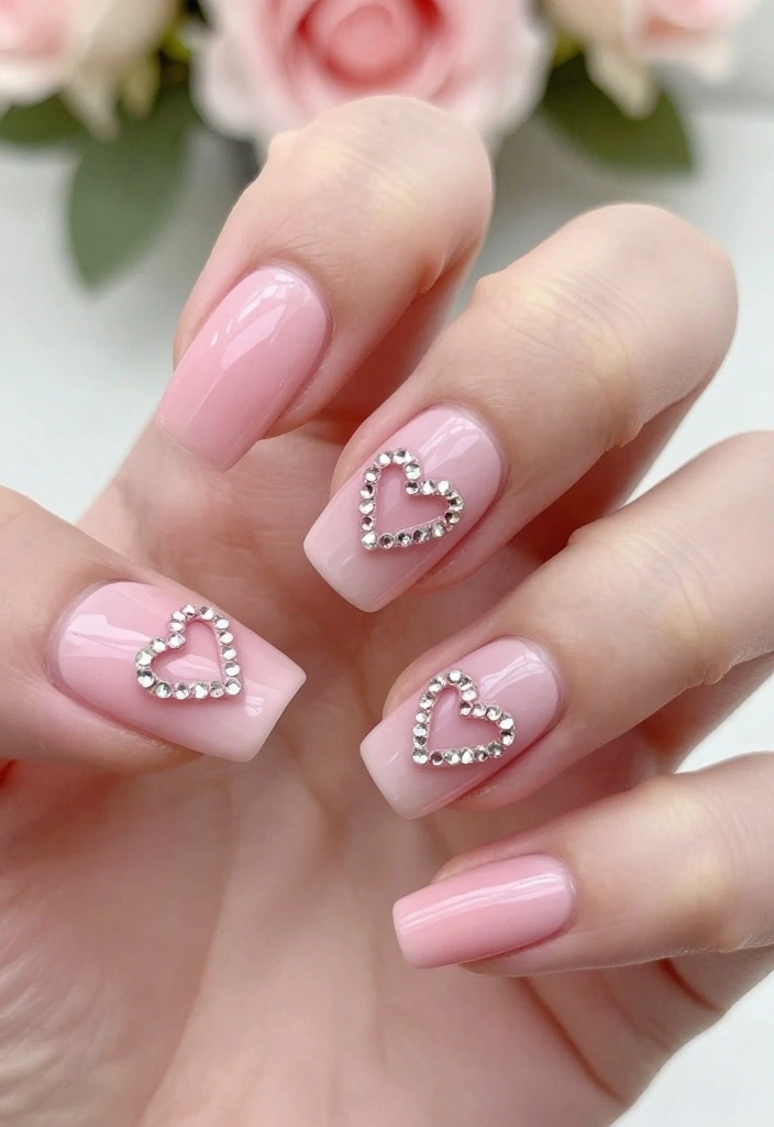 22 Eye-Catching Rhinestone Nail Designs for Every Occasion! - 19. Charming Heart Details 1
