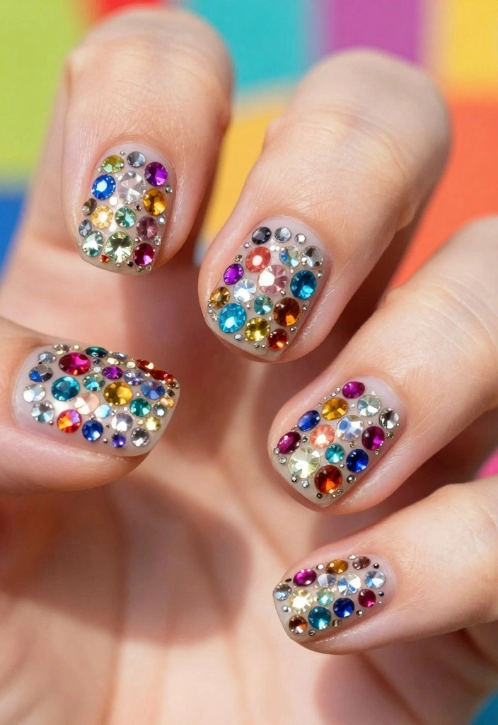 22 Eye-Catching Rhinestone Nail Designs for Every Occasion! - 20. Multi-Colored Rhinestone Mix 1