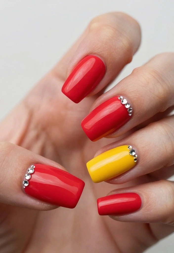 22 Eye-Catching Rhinestone Nail Designs for Every Occasion! - 22. Statement Solid Color with Rhinestones 1