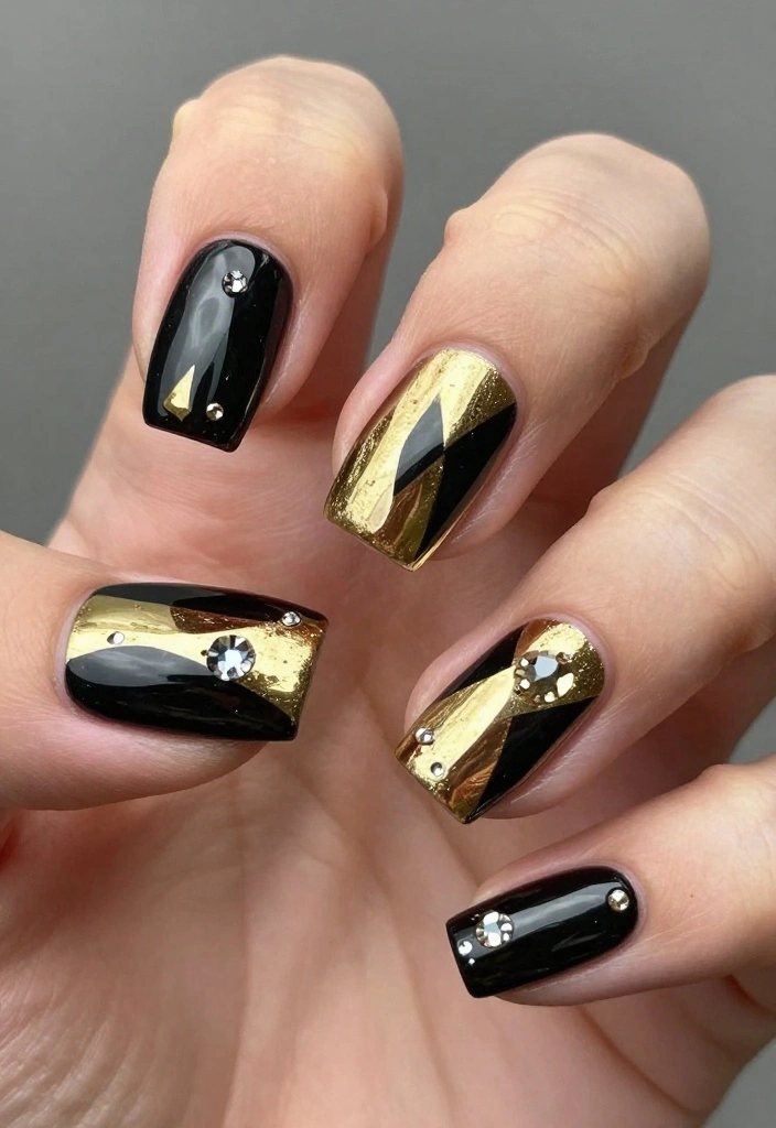 22 Eye-Catching Rhinestone Nail Designs for Every Occasion! - 5. Bold Geometric Shapes 1