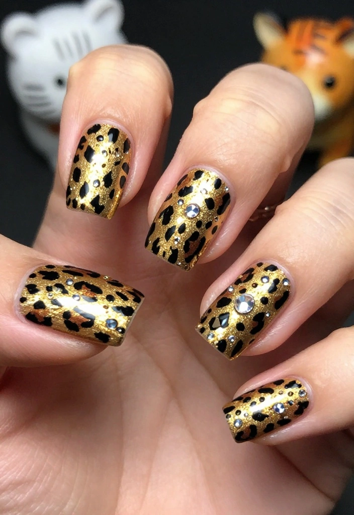 22 Eye-Catching Rhinestone Nail Designs for Every Occasion! - 6. Fun Animal Prints 1