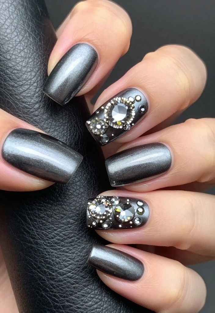 22 Eye-Catching Rhinestone Nail Designs for Every Occasion! - 8. Edgy Metallic Shine 1