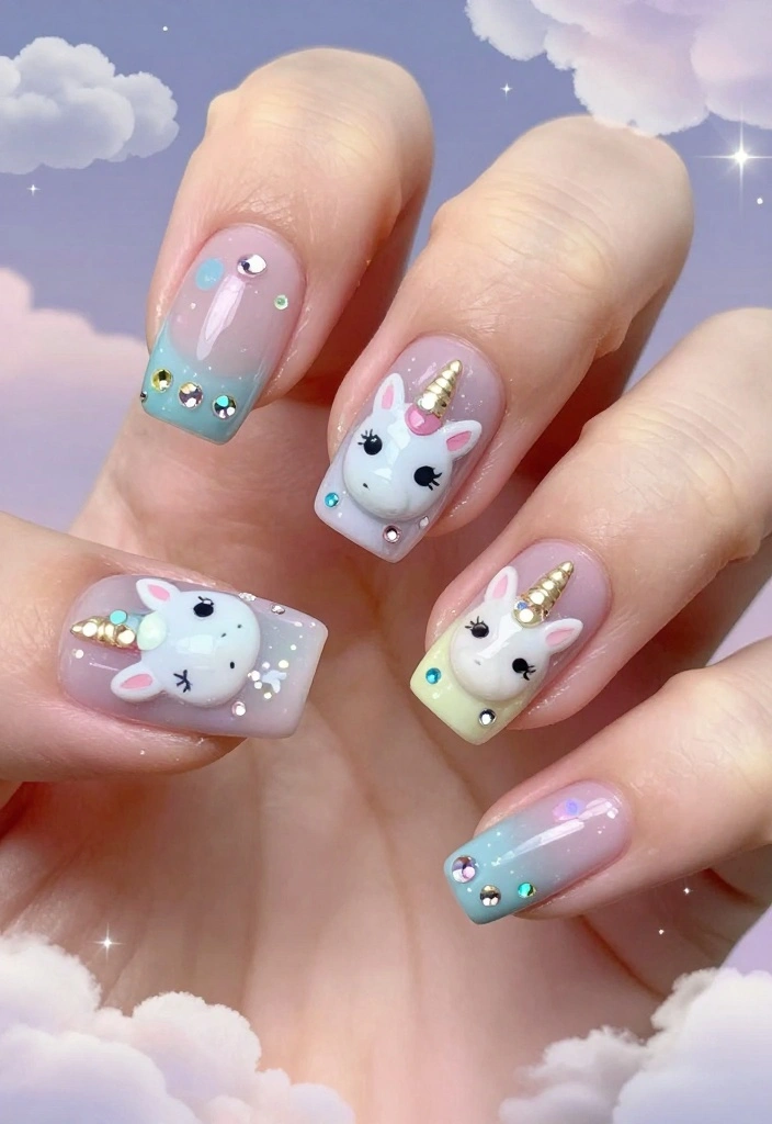 22 Eye-Catching Rhinestone Nail Designs for Every Occasion! - 9. Magical Unicorn Inspiration 1