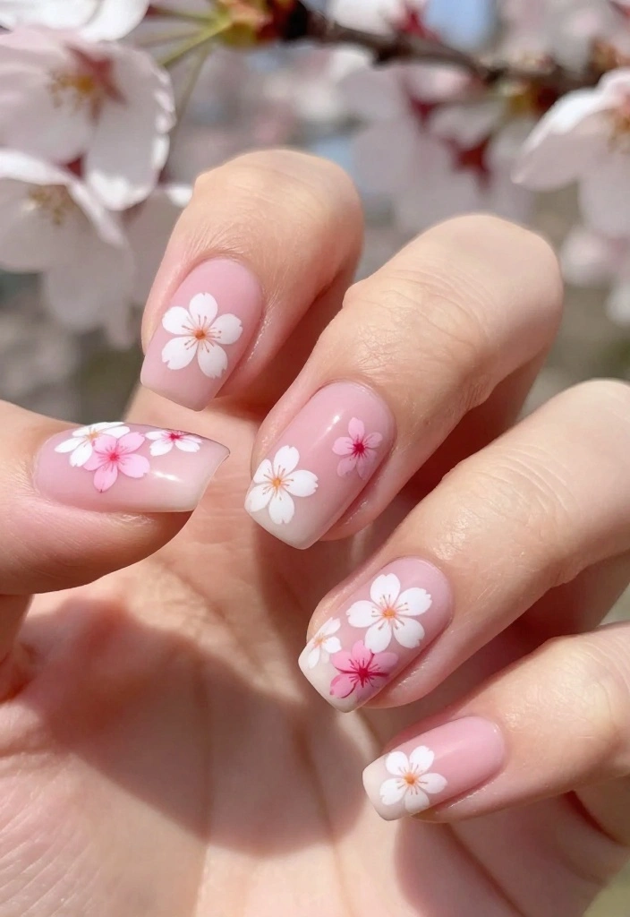 22 Floral Nail Art Inspirations That Will Transform Your Look! - 1. Elegant Cherry Blossoms 1