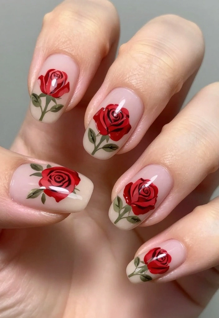 22 Floral Nail Art Inspirations That Will Transform Your Look! - 12. Classic Red Roses 1