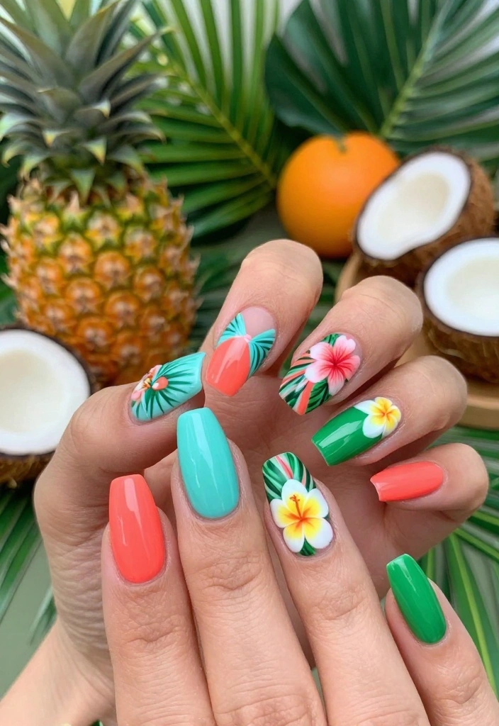 22 Floral Nail Art Inspirations That Will Transform Your Look! - 2. Tropical Paradise 1