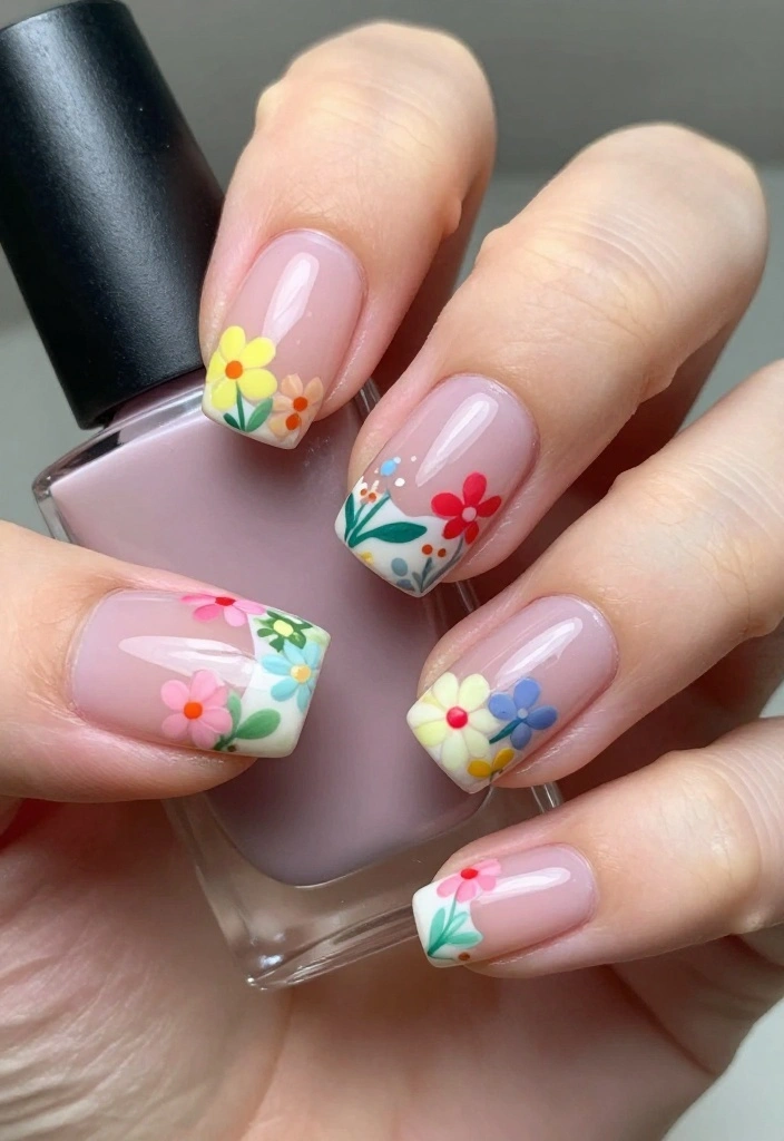 22 Floral Nail Art Inspirations That Will Transform Your Look! - 20. Floral Half-Moons 1