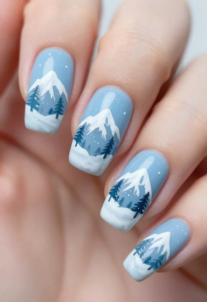 22 Nail Art Ideas for Winter That Are Perfect for Your Christmas Celebration! - 16. Snowy Mountain Peaks 1