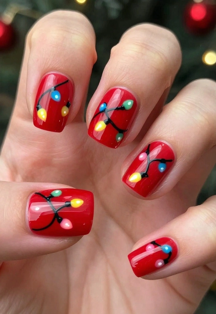 22 Nail Art Ideas for Winter That Are Perfect for Your Christmas Celebration! - 17. Cute Christmas Lights 1