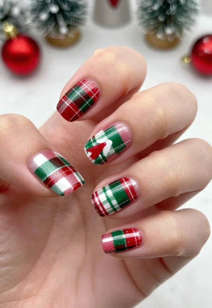 22 Nail Art Ideas for Winter That Are Perfect for Your Christmas Celebration! - 18. Festive Plaid Patterns 1