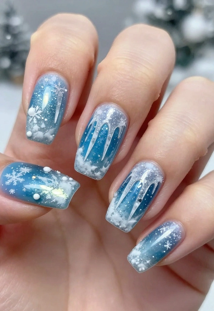 22 Nail Art Ideas for Winter That Are Perfect for Your Christmas Celebration! - 19. Icicle Drip Design 1