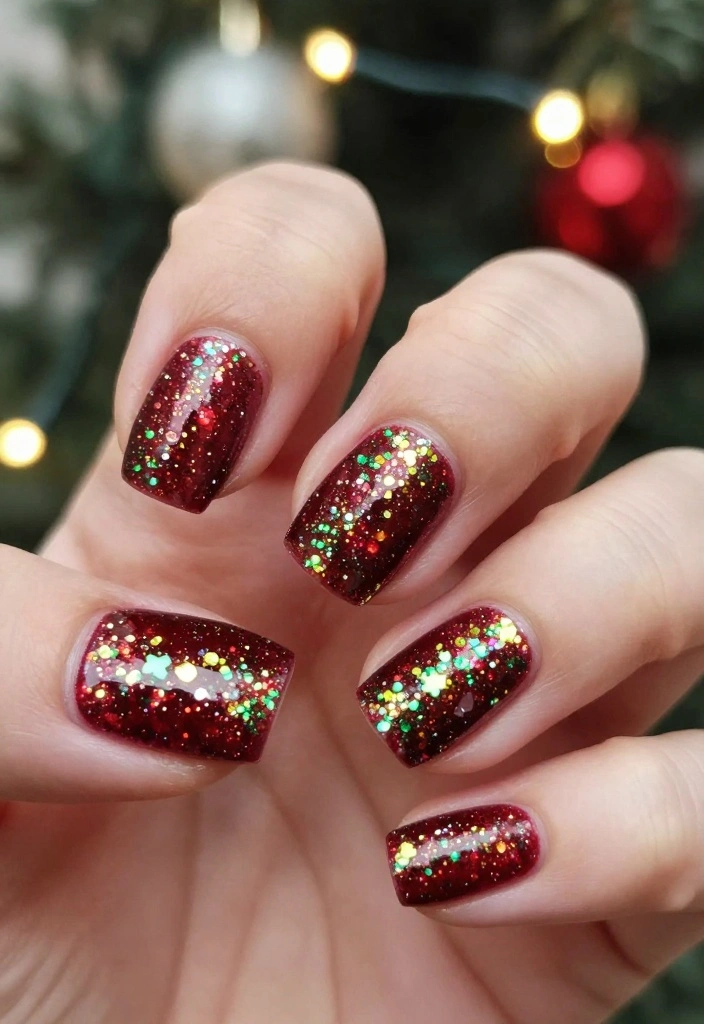 22 Nail Art Ideas for Winter That Are Perfect for Your Christmas Celebration! - 8. Festive Glitter Bomb 1