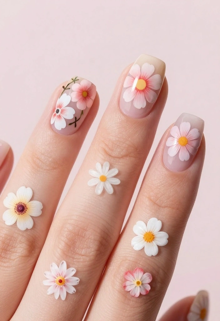 22 Nail Ideas That Will Make Your Gorgeous Nails Shine Like Never Before! - 2. Floral Nail Art with Nail Stickers 1