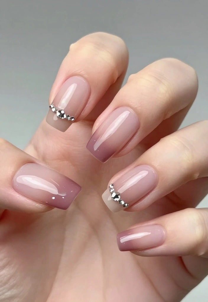 22 Nail Ideas That Will Make Your Gorgeous Nails Shine Like Never Before! - 22. Elegant Gradient with Nail Jewels 1