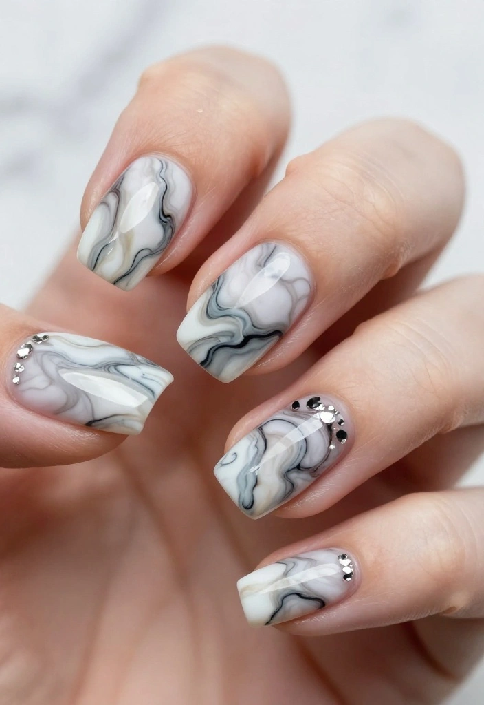 22 Nail Ideas That Will Make Your Gorgeous Nails Shine Like Never Before! - 9. Marble Effect Nail Art 1