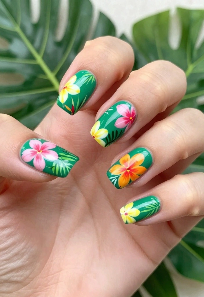 22 Seasonal Exotic Nails You Can Create at Home - 1. Tropical Rainforest Delight 1