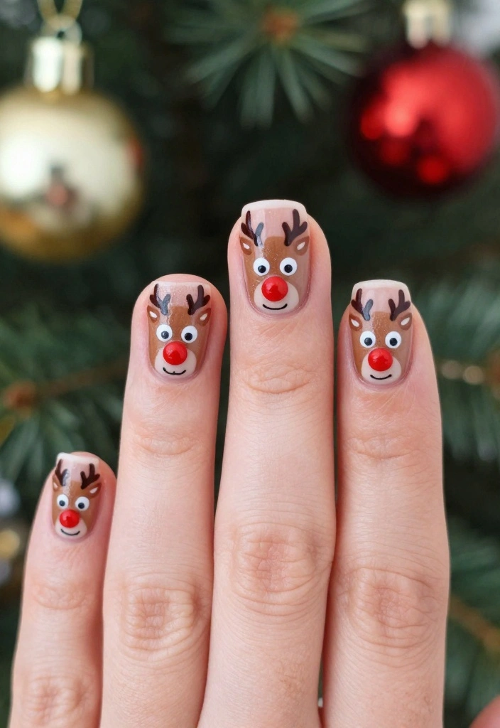 22 Sparkly Fun Holiday Christmas Nails That Are the Definition of Cheerful Christmas Vibes! - 12. Reindeer Nails 1