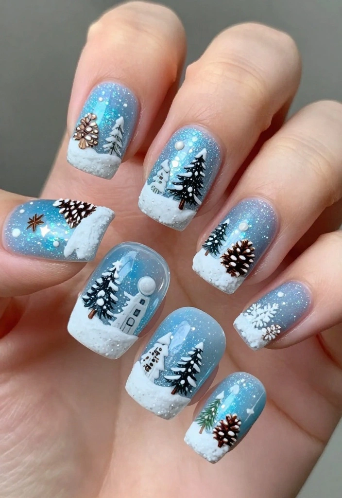 22 Sparkly Fun Holiday Christmas Nails That Are the Definition of Cheerful Christmas Vibes! - 13. Snow Globe Nails 1