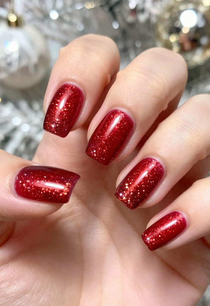 22 Sparkly Fun Holiday Christmas Nails That Are the Definition of Cheerful Christmas Vibes! - 16. Glitzy Ombre 1